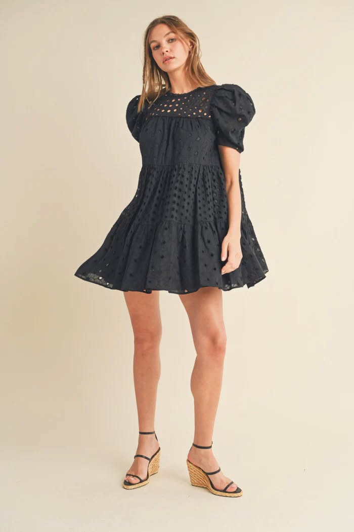 Eyelet Mini Dress (Black)