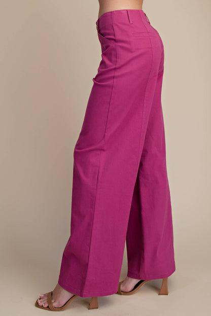 High Rise Wide Leg Pants (Magenta)