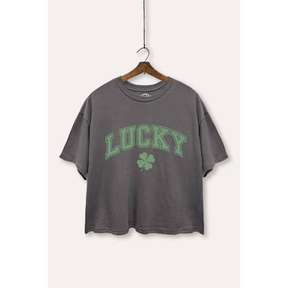 Lucky Graphic Boxy Top (Charcoal)
