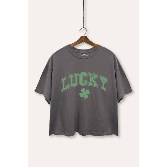 Lucky Graphic Boxy Top (Charcoal)