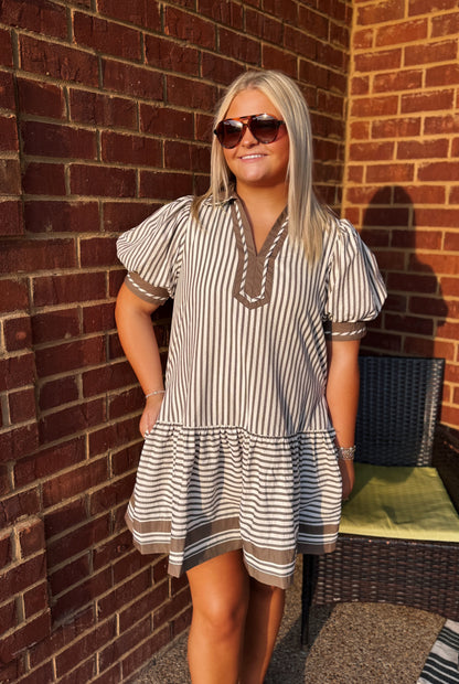 Karrie Striped Puff Sleeve Dress