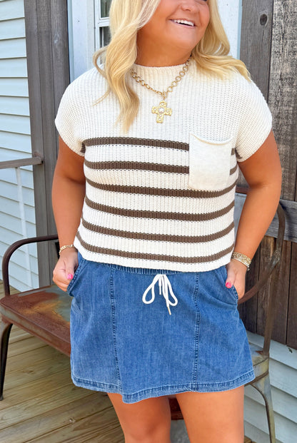 Stripe Knit Boxy Sweater Tank (Neutral)