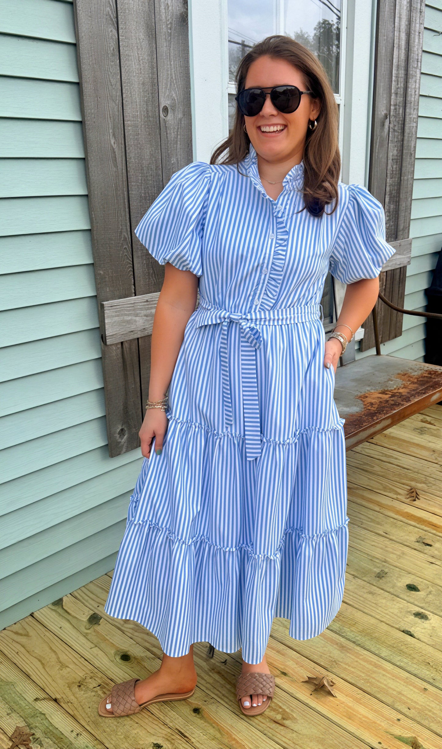 Stripes + Ruffles Dress (Blue)
