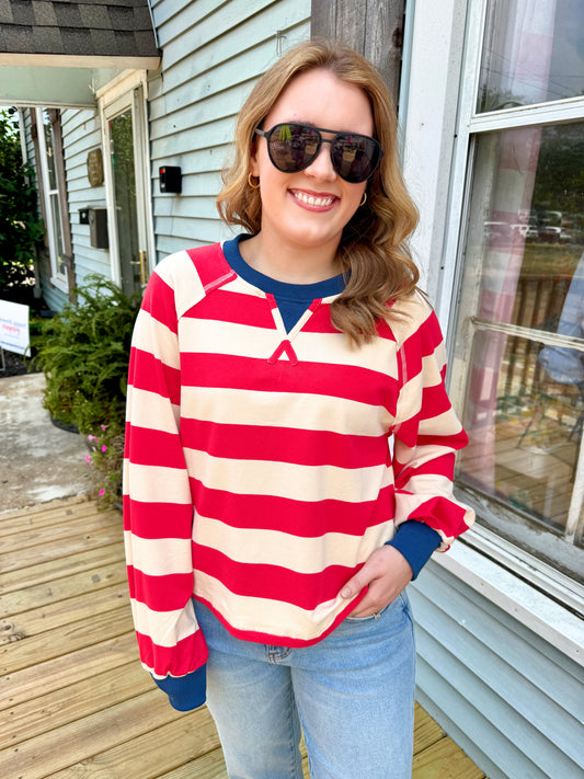 Keep It Casual Stripe Pullover (Red/Navy)