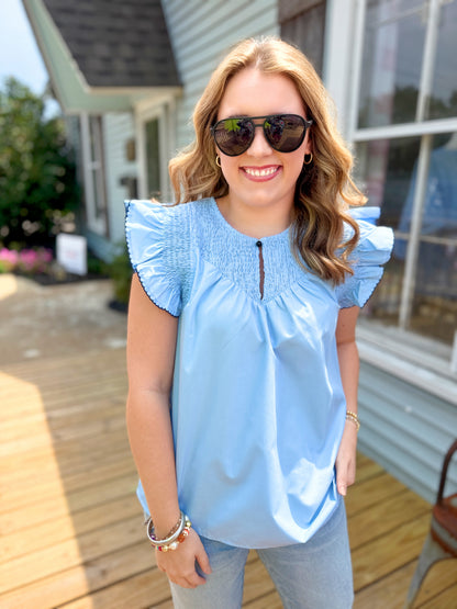 Luna Ruffle Sleeve Top (Chambray)