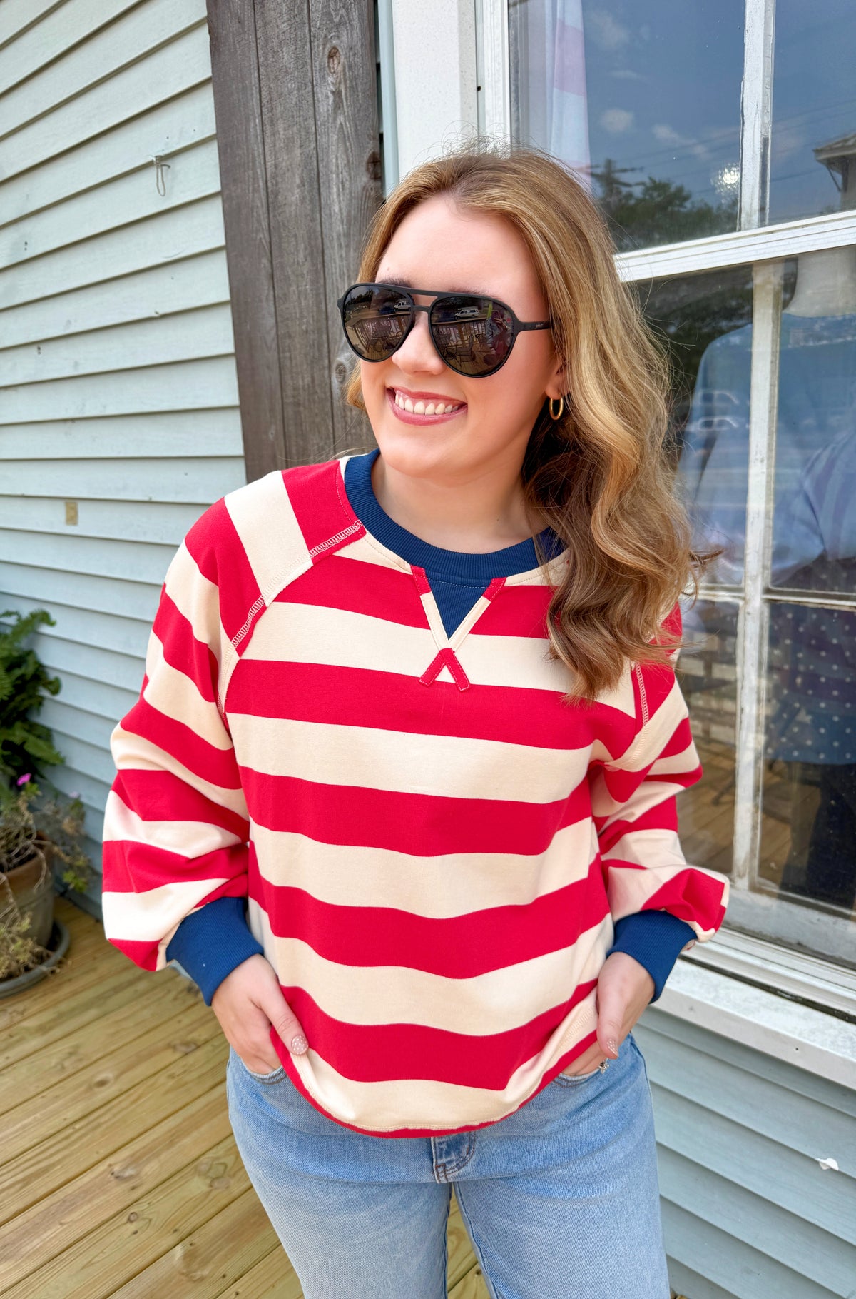 Keep It Casual Stripe Pullover (Red/Navy)