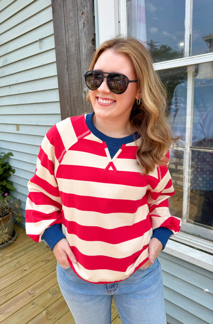 Keep It Casual Stripe Pullover (Red/Navy)