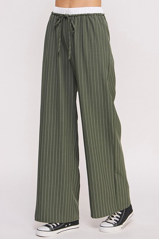 Falling In Pinstripe Pants (Olive)