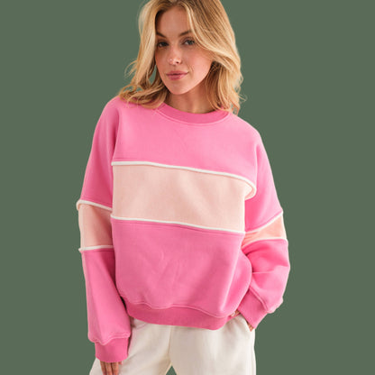 Cozy Color Block Pullover (Pink)