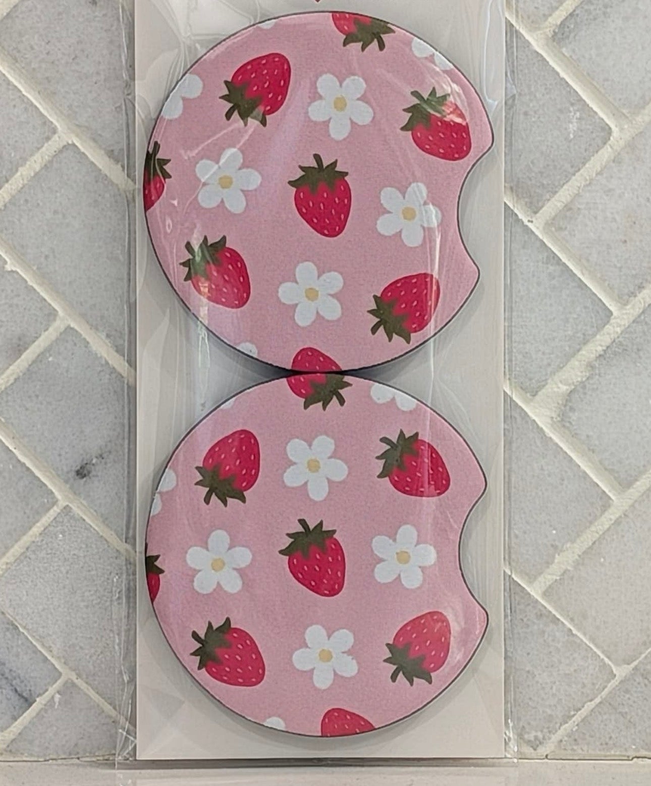 Pink Strawberry Car Coasters
