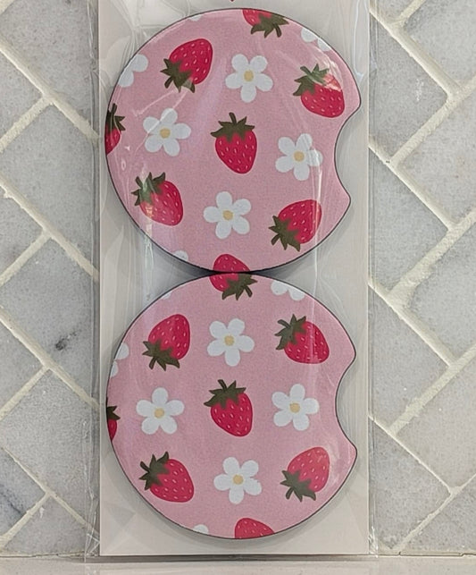 Pink Strawberry Car Coasters