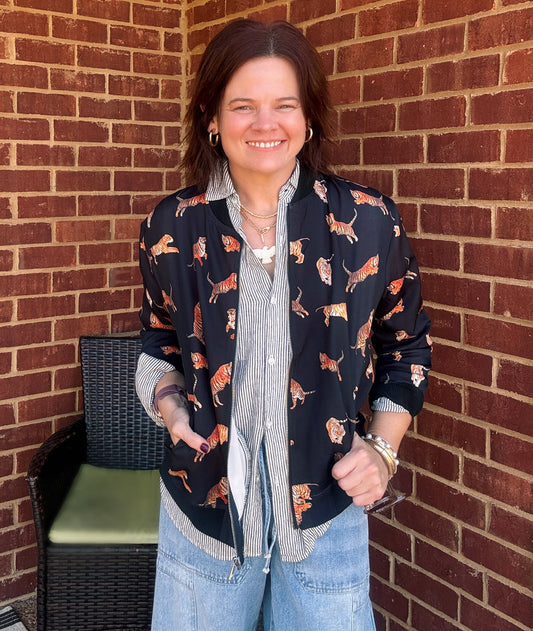 Tiger Print Bomber Jacket