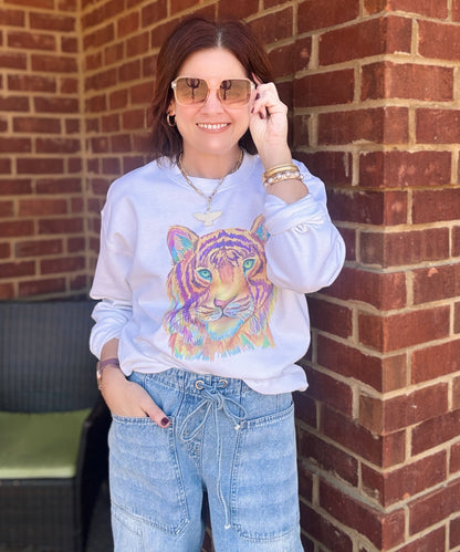 Watercolor Tiger Sweatshirt ( White)