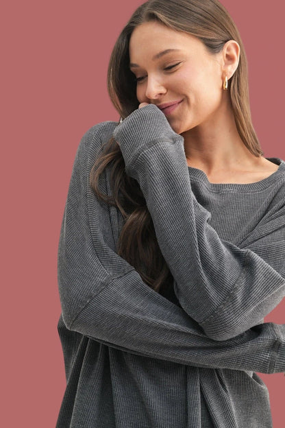 Waffle Knit Oversized Pullover (Black)