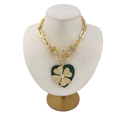 Elaine Lucky Clover Heart Necklace
