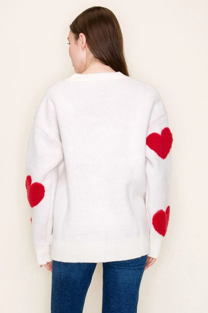 Fuzzy Heart Sweater (White)