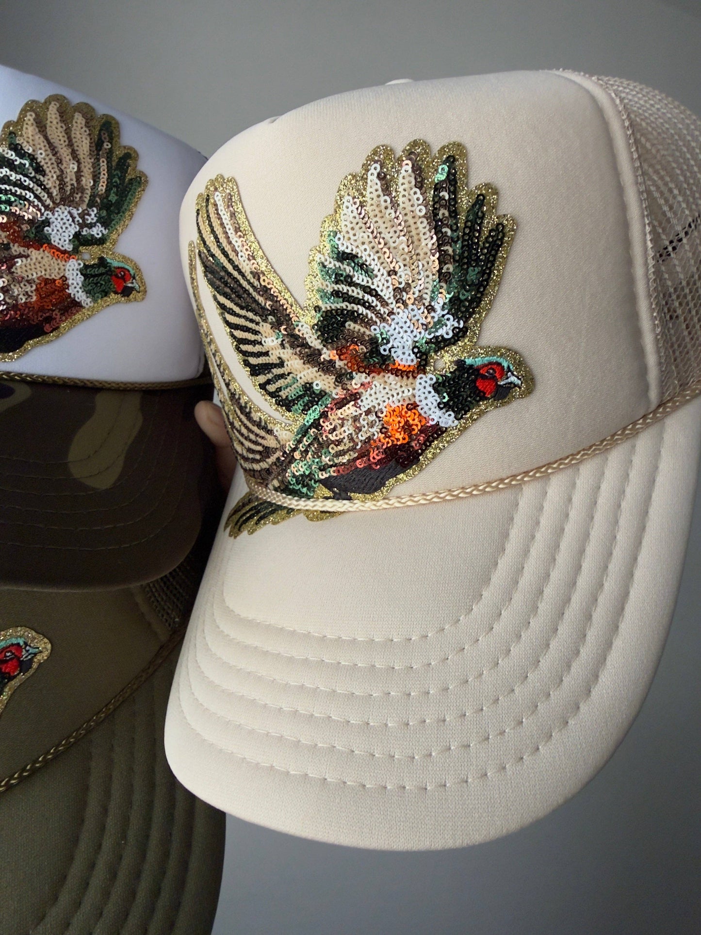 Fly Girl Sequin Pheasant Trucker (Neutral)