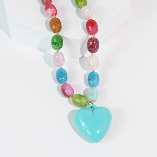 Happy Colorful Heart Necklace (Blue)