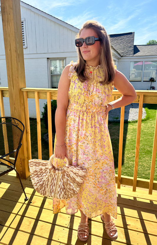 Brighten Up Floral Maxi  Dress (Yellow)