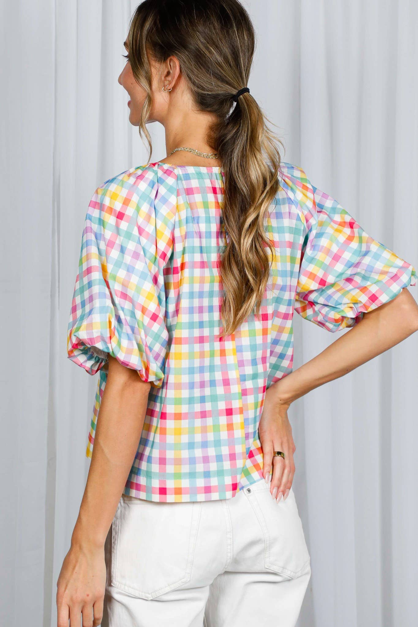 Madras Plaid Boatneck Blouse