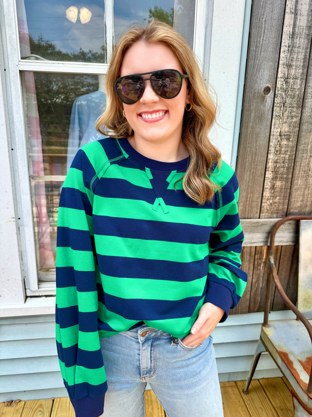 Keep It Casual Stripe Pullover (Green/Blue)