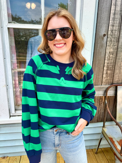 Keep It Casual Stripe Pullover (Green/Blue)