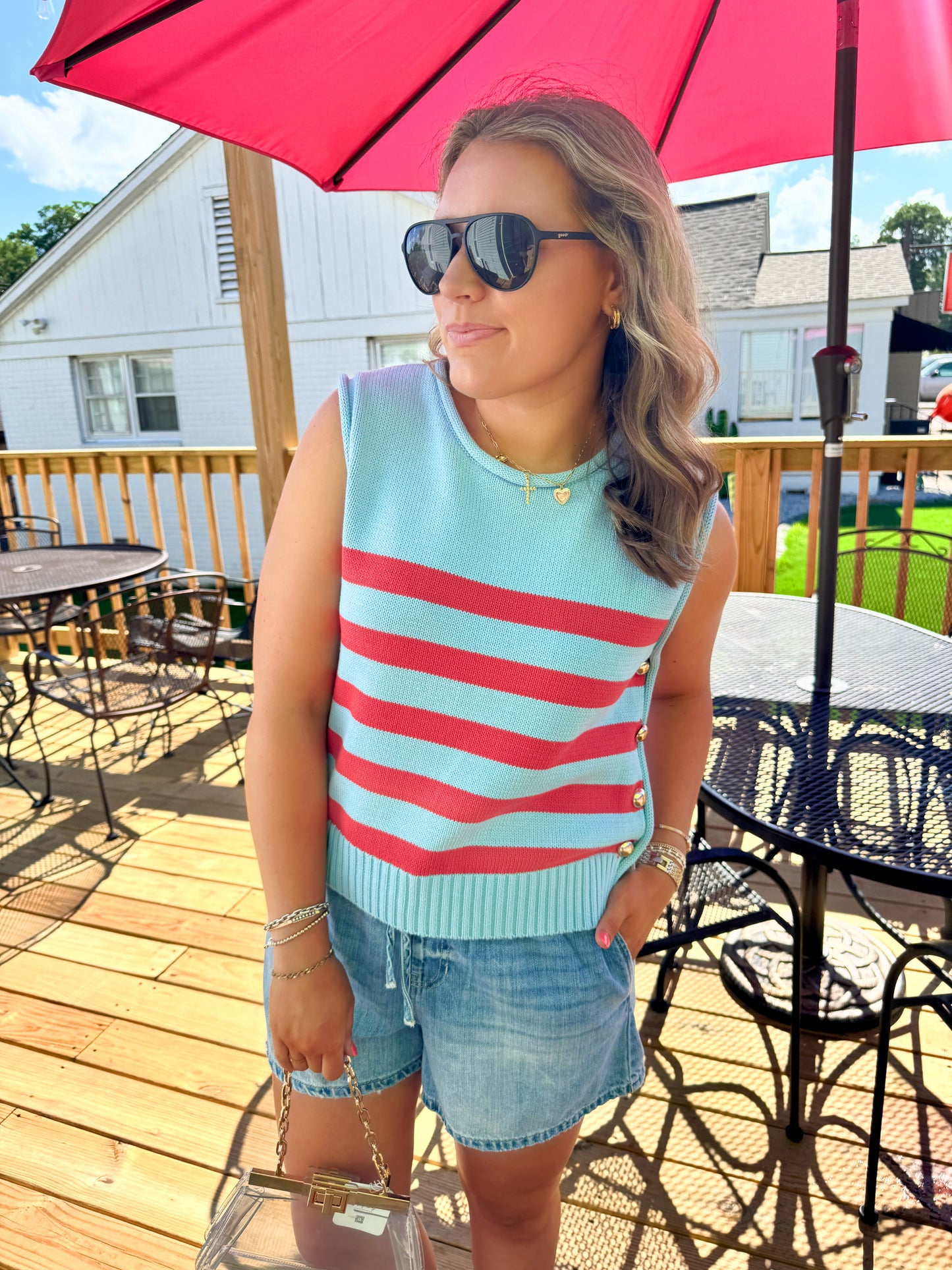 Golden Button Sweater Vest (Blue)