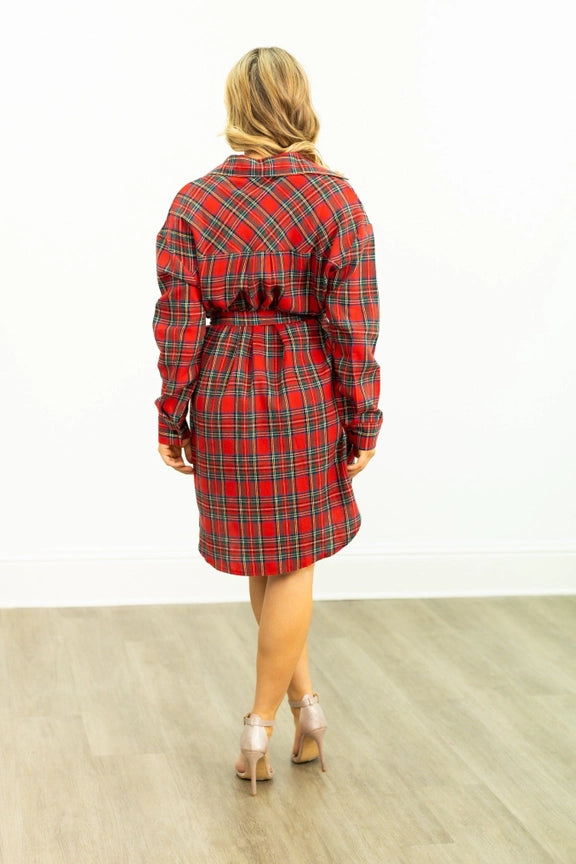 Gracie Plaid Shirt Dress (Red)