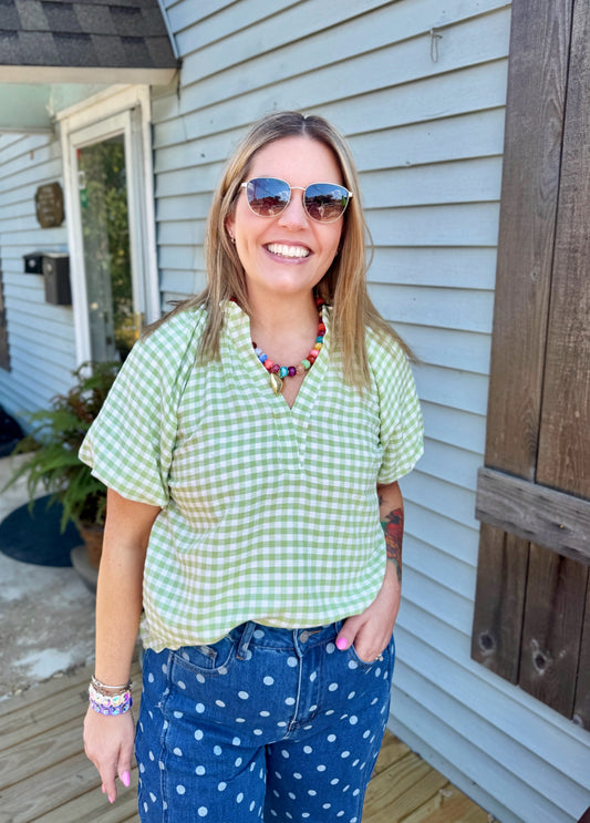 Clover Lane Gingham Top (Sage Green)