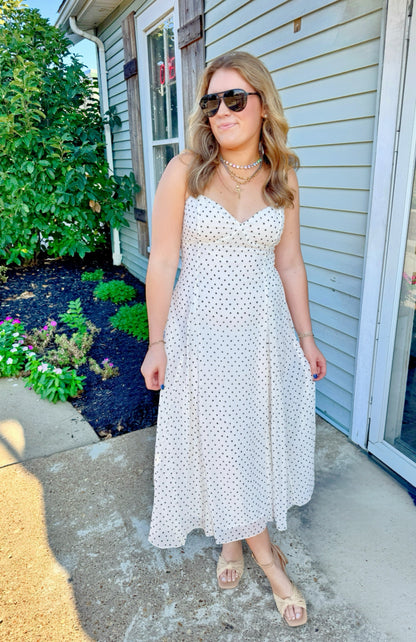 Dot My Heart Midi Dress (White)