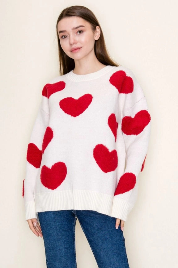 Fuzzy Heart Sweater (White)