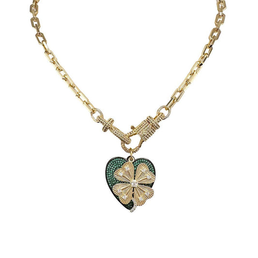 Elaine Lucky Clover Heart Necklace