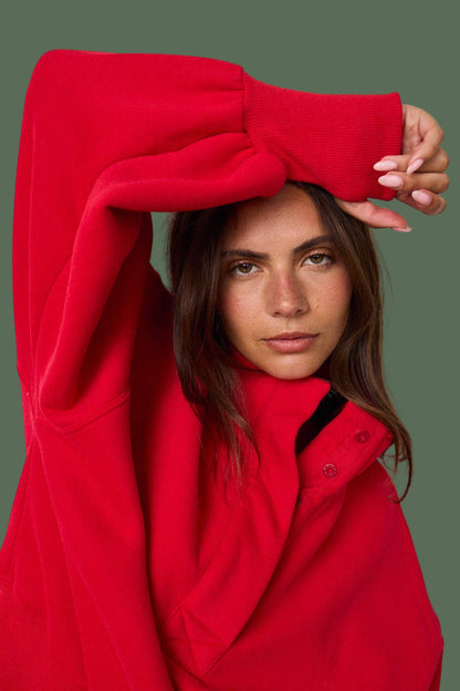 Sadie Half Button-Up Pullover (Red)