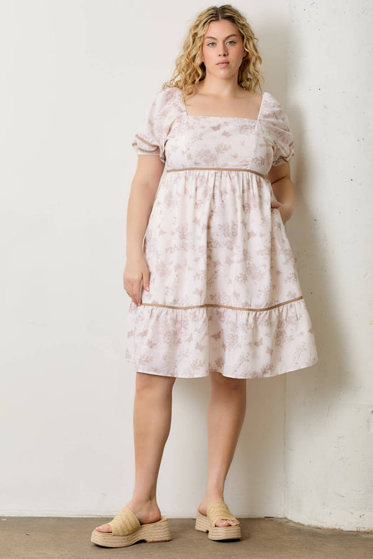 Mallory Floral Bubble Sleeve Mini  Dress