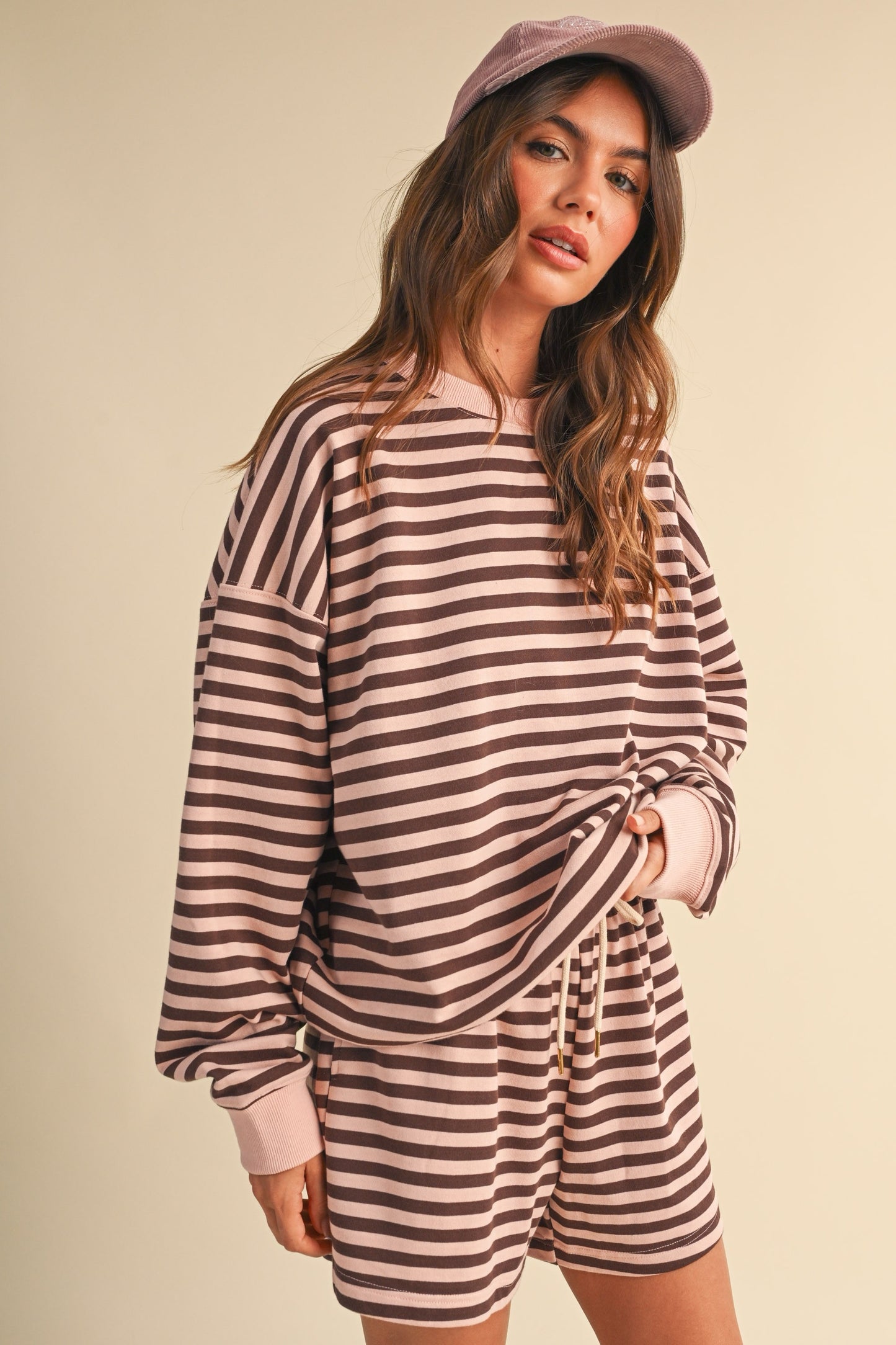 Stark Contrast Striped Set (Pink/Brown)