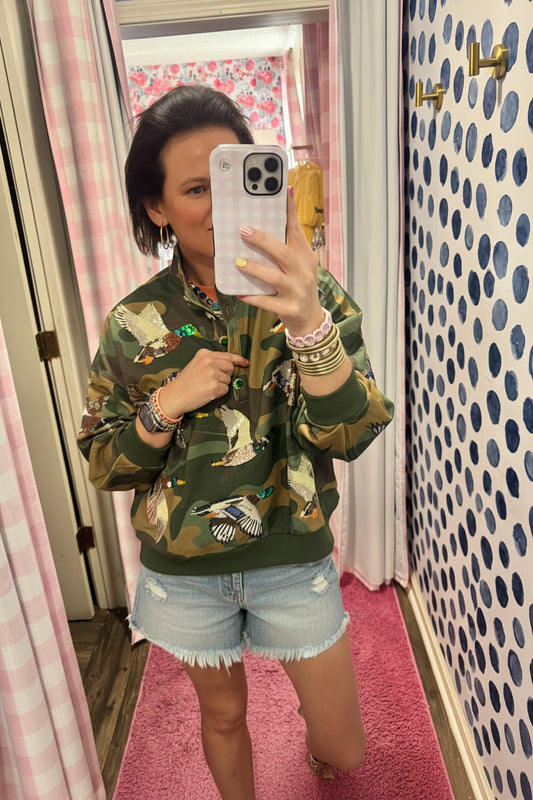 Camo Mallard Sequin Henley