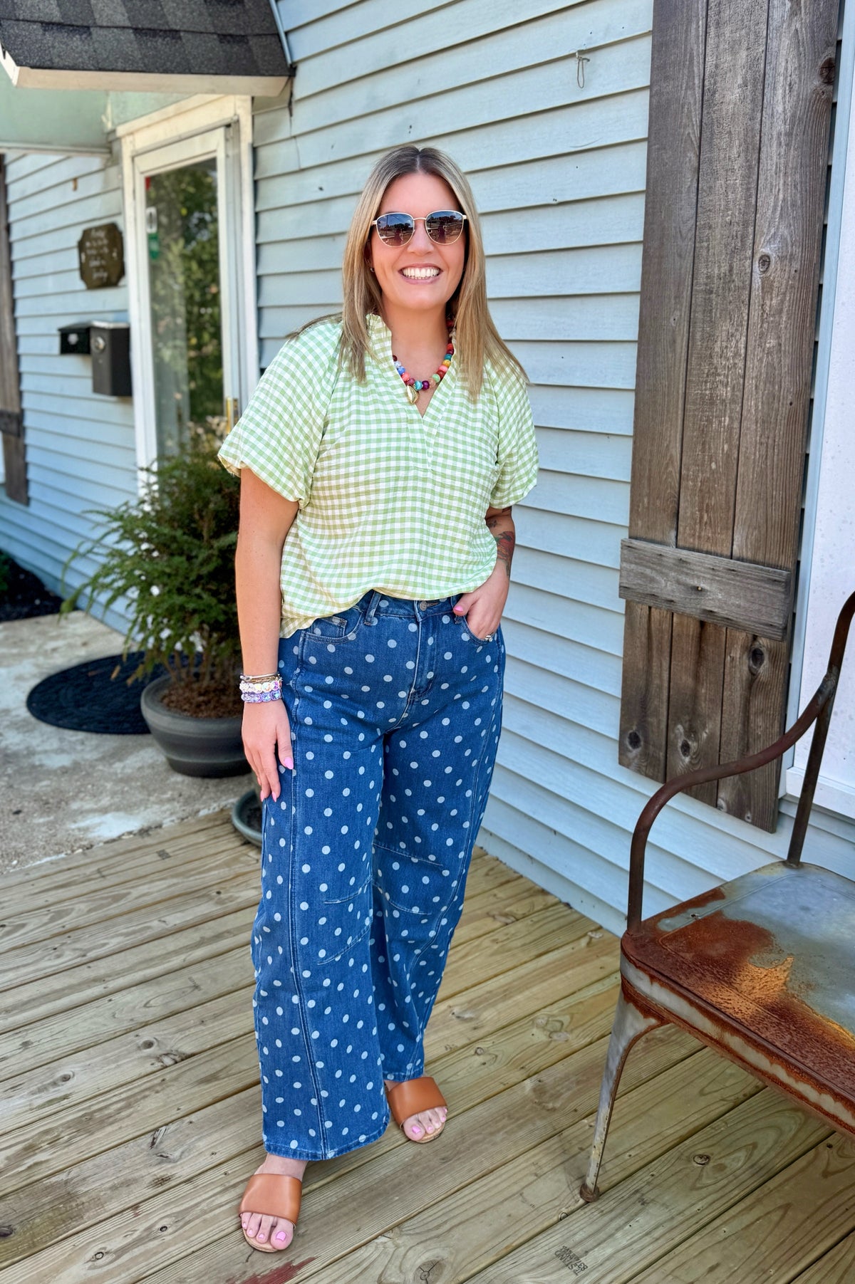 Clover Lane Gingham Top (Sage Green)