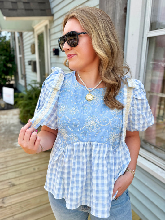 Mix It Up Gingham Blouse (Blue)