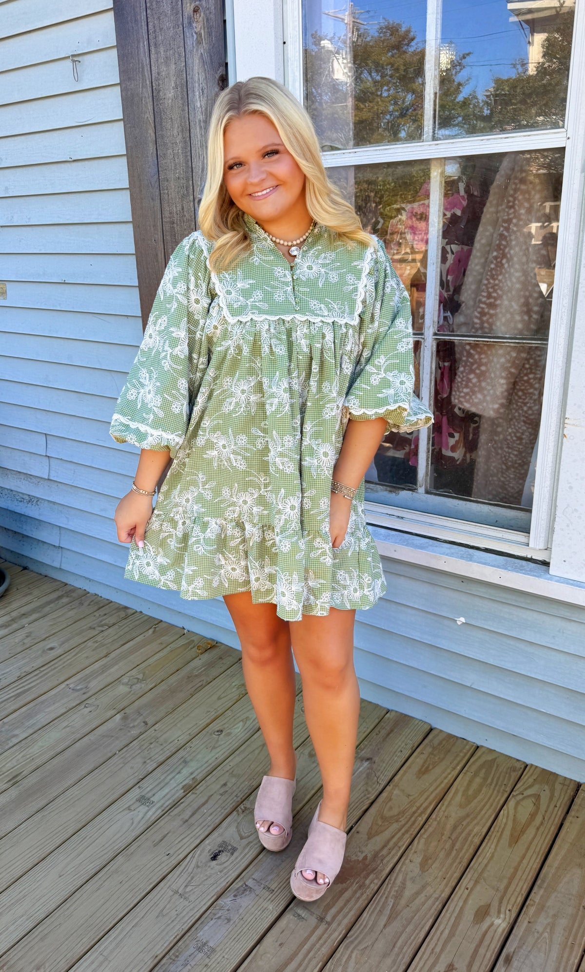 Camille Embroidered Dress (Sage)