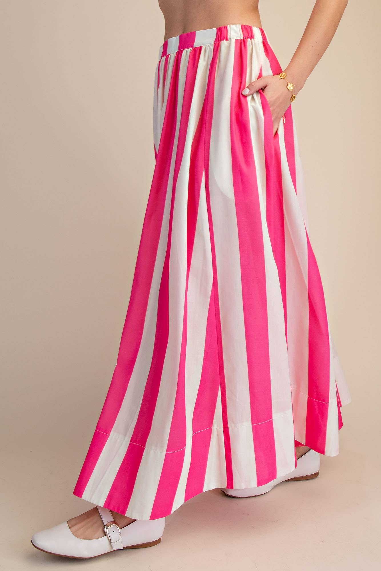 Stripe Flare Maxi Skirt (Pink)