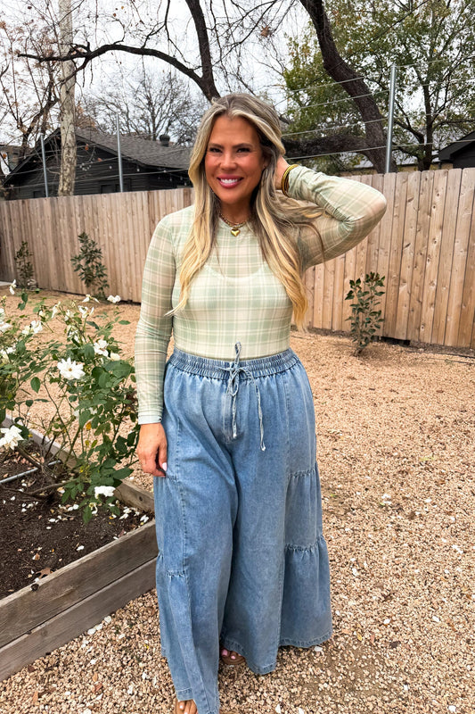 Southern Charm Mesh Top Gingham (Sage)