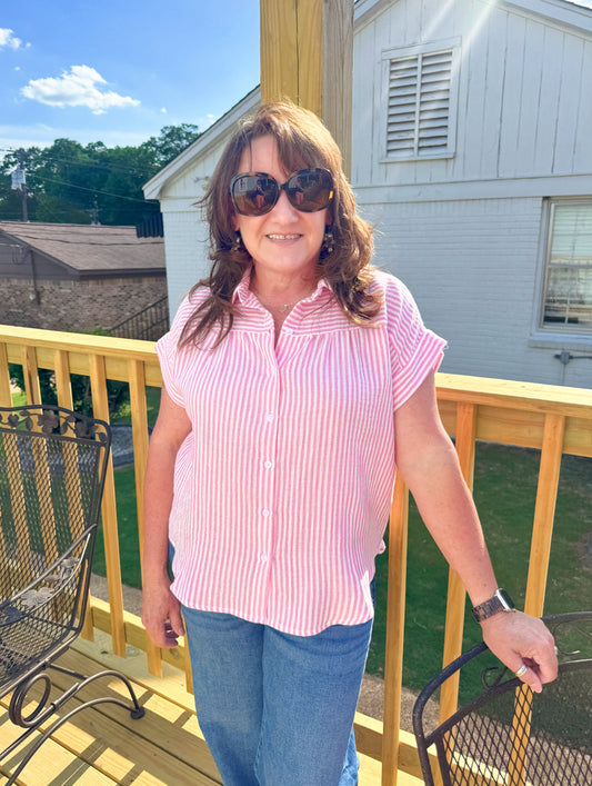 Cotton Candy Stripes Button Up (Pink)
