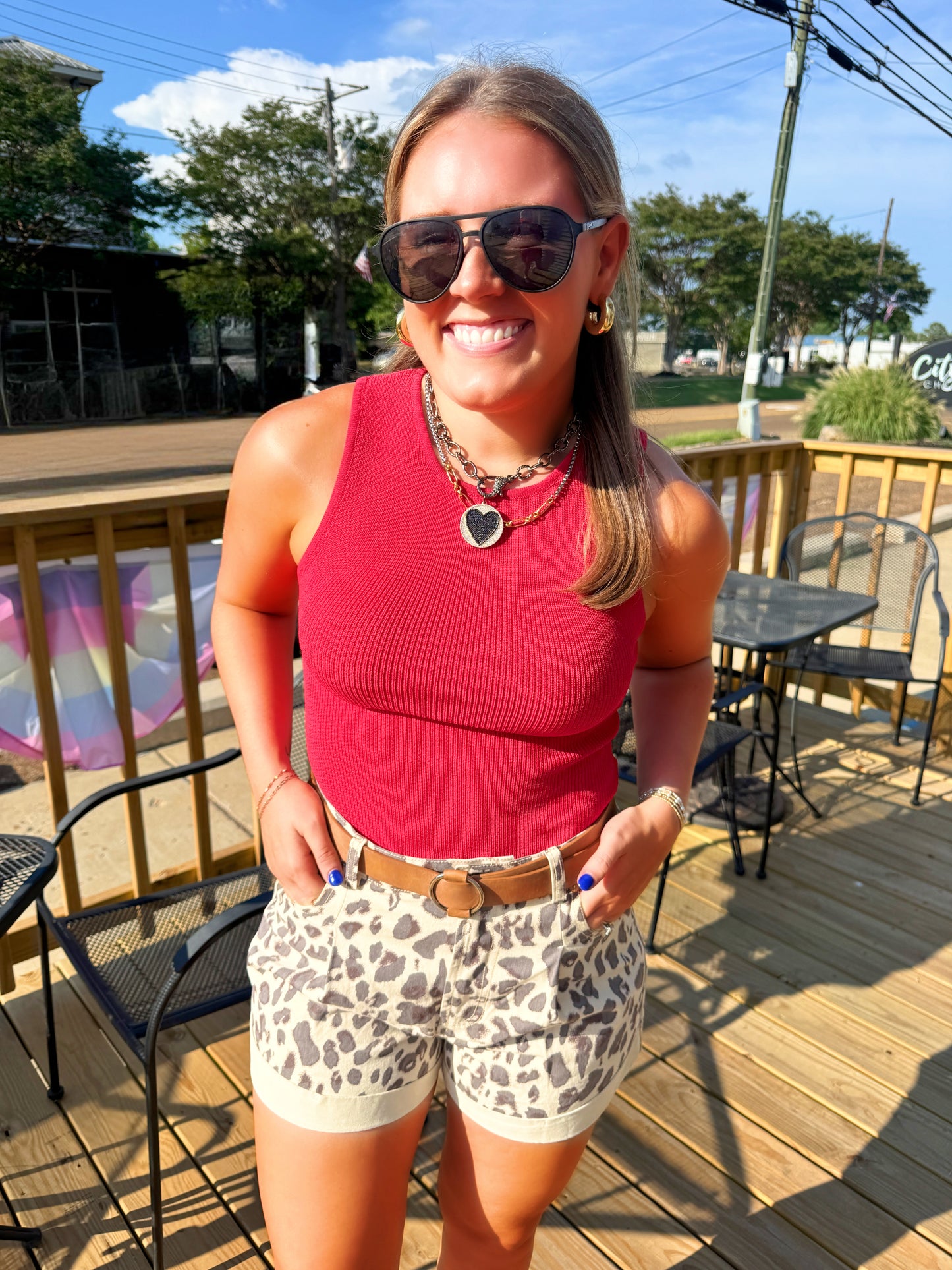 High Waist Cuffed Leopard Shorts