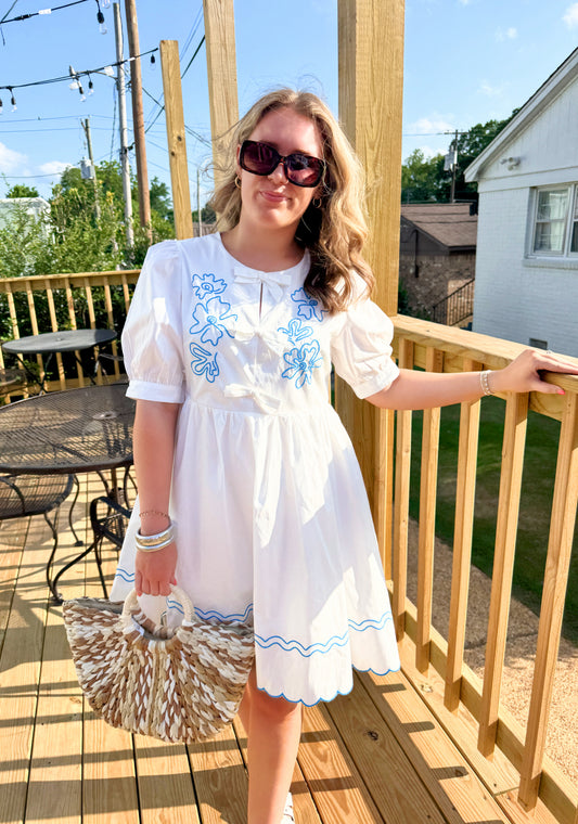 The Ginger Embroidered Dress (White)