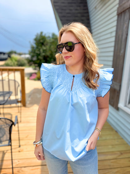 Luna Ruffle Sleeve Top (Chambray)