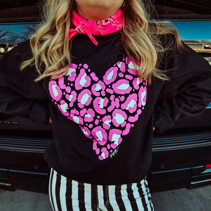 Pink Leopard Heart Sweatshirt (Black)
