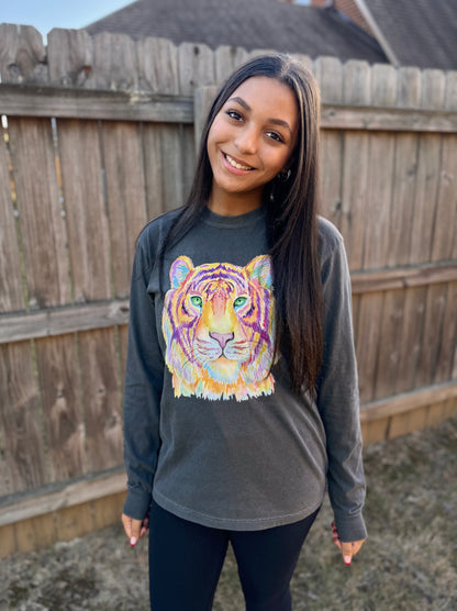 Watercolor Tiger Long Sleeve Tee ( Pepper)