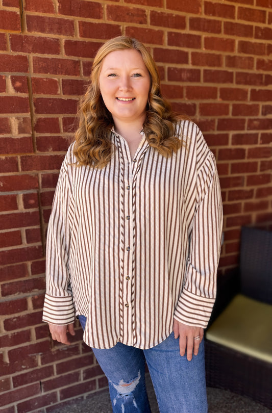 Easy Saturday Striped Top (Brown)