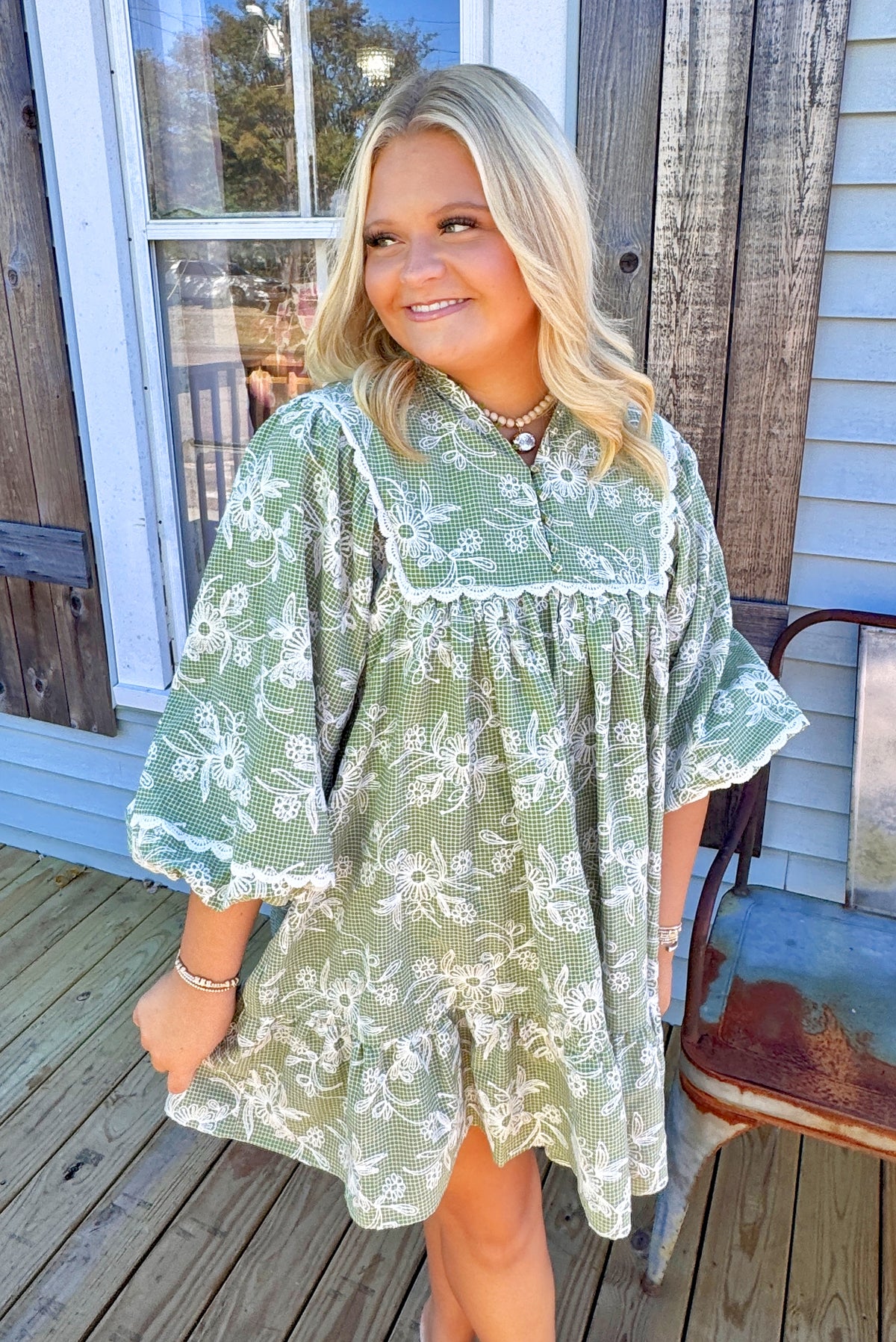 Camille Embroidered Dress (Sage)