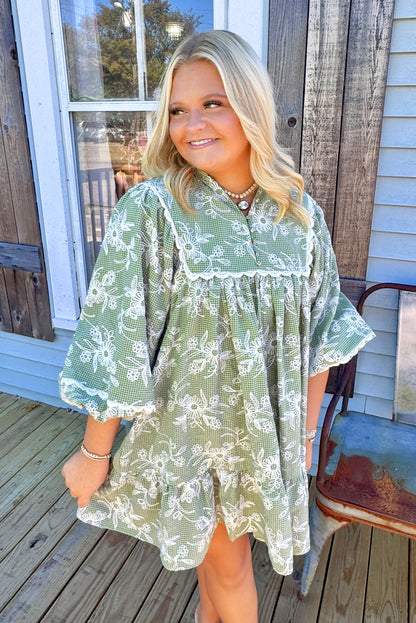 Camille Embroidered Dress (Sage)